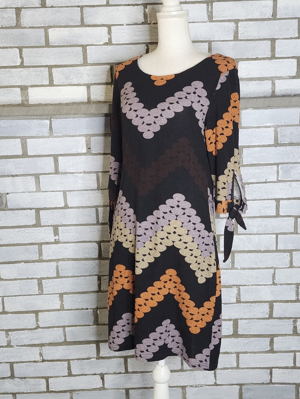 • Papillion Multicolor A-line Dress 3/4 Tie Sleeve Soft Women's Size Medium